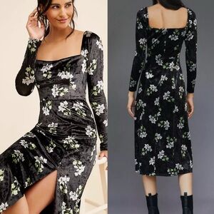 Anthropologie Hutch Black Velvet Y2K Midi Dress NWOT